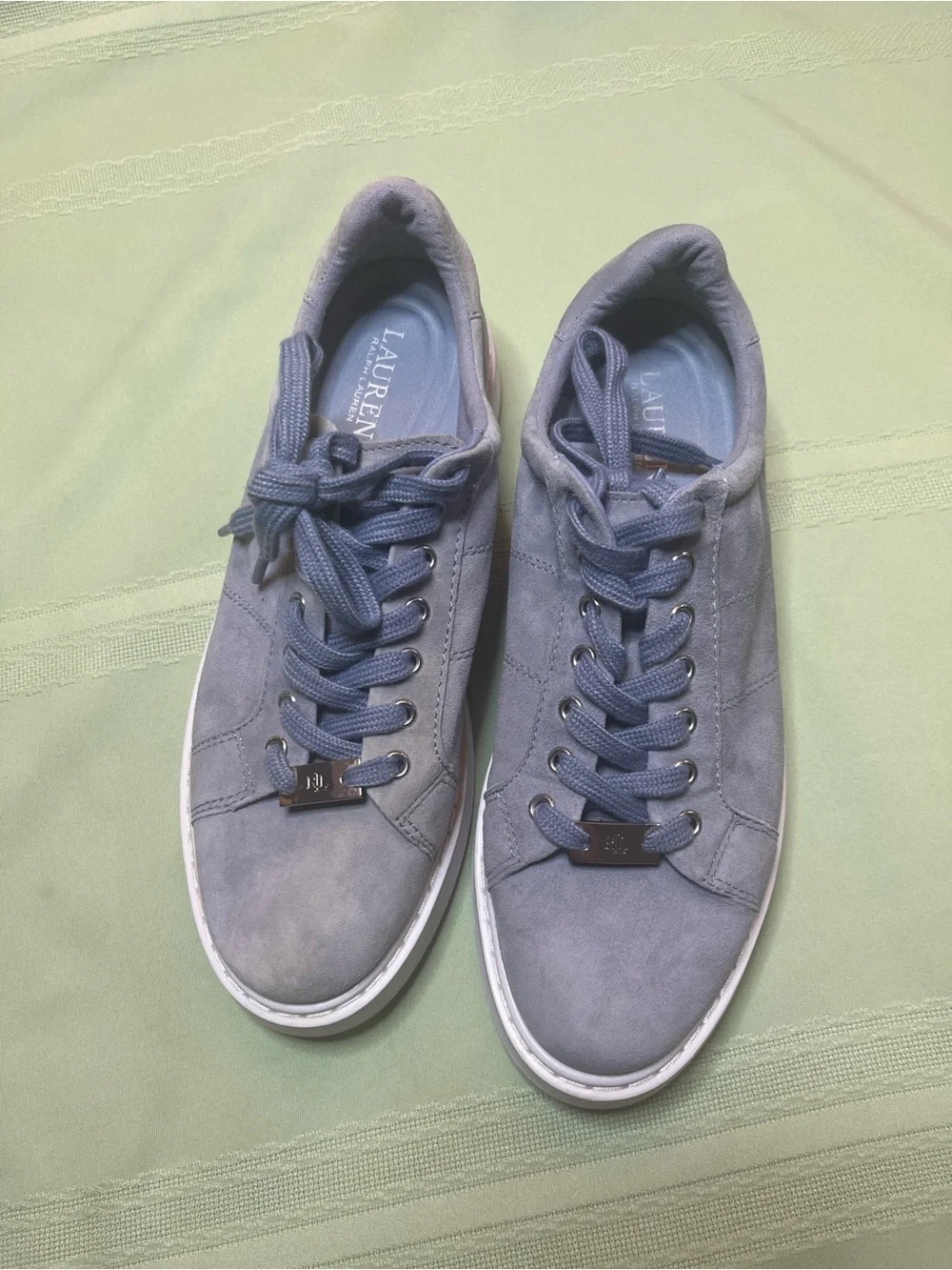 Ralph Lauren Men’s Suede Lace-Up Sneakers in Dusty Blue Gray